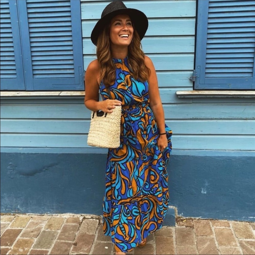 New Zara Maxi Dress Blue Orange - Picture 7 of 15